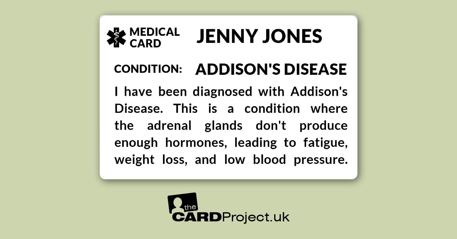 Addison's Disease Medical Mono ID Card (FRONT)